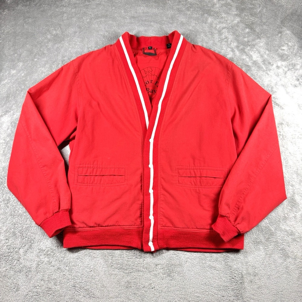 North Bay Bright Red Bomber Jacket Mens XL Zip Front White‎ Trim Pockets